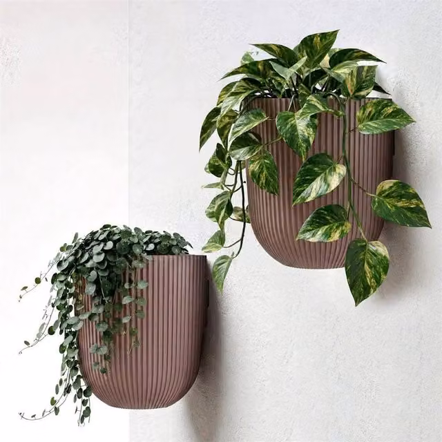 KORVIXA Set of 2 Modern Geometric Wall Planters in Mauve Pink and Purple – 1