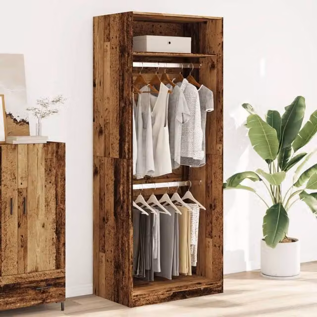 Berkfield Home Old Wood Wardrobe in Brown, W/D/H: 80 x 50 x 200 cm