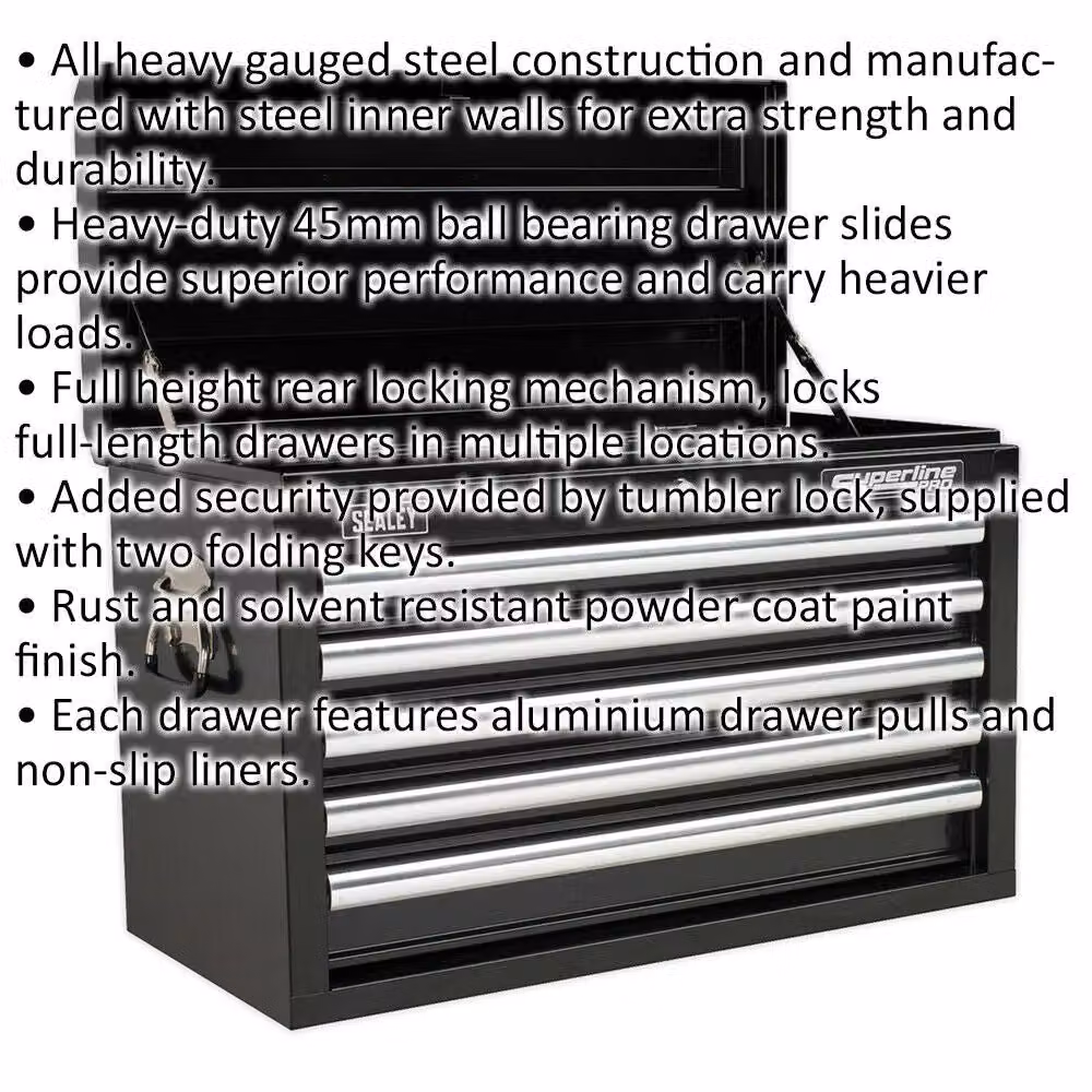 Loops Black 5 Drawer Lockable Tool Chest Storage Cabinet W: 66 cm, D: 31.5 cm, H: 42.5 cm – 2