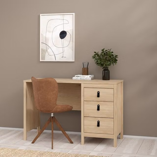 Jackson Hickory Barcelona Writing Desk with 3 Drawers in Jackson Hickory Oak