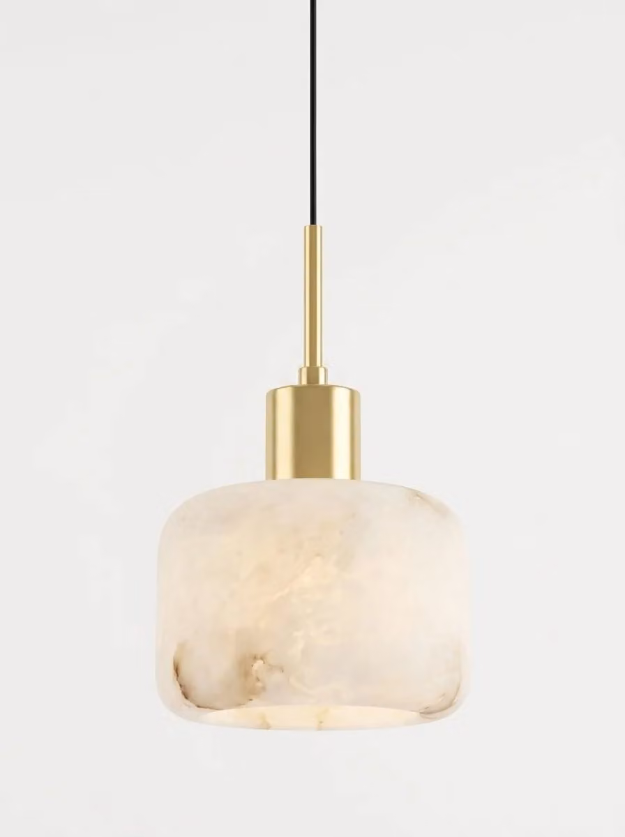 Araco Lumière Frozen Tova Alabaster Pendant Light in White and Gold/Brass
