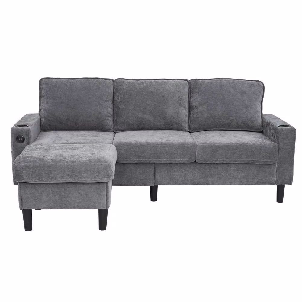 Fascinate Grey Reversible L-Shaped 3 Seater Corner Sofa with USB Charging and Cup Holders – 2
