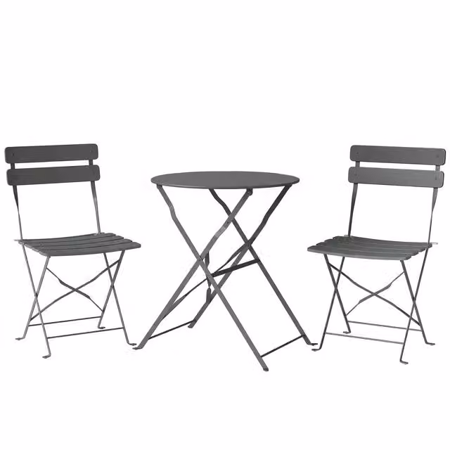 Outsunny Grey Folding Garden Bistro Set with Round Table and 2 Chairs and Electrophoresis Metal Frame