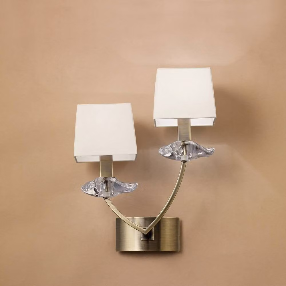 Netlighting Akira 2-Light Wall Lamp with E14 Sockets and Cream Fabric Shades in Antique Brass – 2