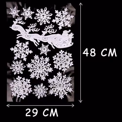 Shatchi 3D Christmas Window Stickers in Snowy White and Silver, 4 Assorted Reusable Sheets – 3