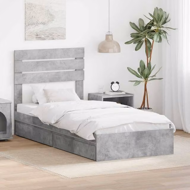 Berkfield Home Modern Storage Bed in Concrete Grey, Engineered Wood, W/D/H: 90 x 190 cm – 1