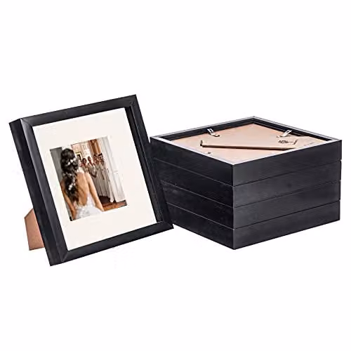 Nicola Spring 5 Piece Black 3D Shadow Box Square Photo Frame Set with Grey Mount and Glass Aperture – 1