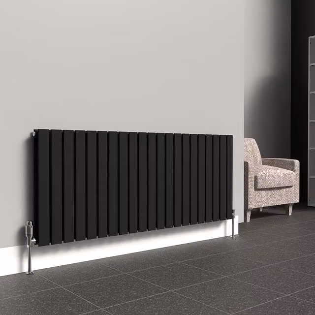 Lux Heat Black Flat Horizontal Double-Panel Designer Steel Radiator, W/H: 91.0 x 60.0 cm