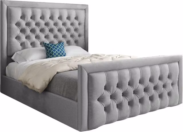 Casani Modern Upholstered Velvet Bed Frame in Grey, W/D/H: 200 x 137 x 189 cm – 1