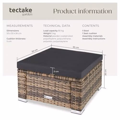 tectake Bitonto Footstool in Brown and Beige with Rattan and Metal Construction – 3