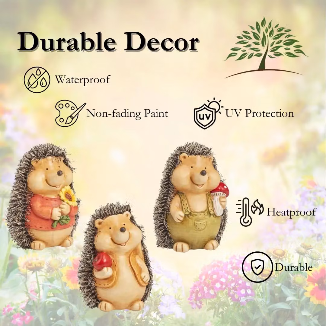 Marco Paul Set of 3 Multicolour Baby Hedgehog Garden Ornaments – 3