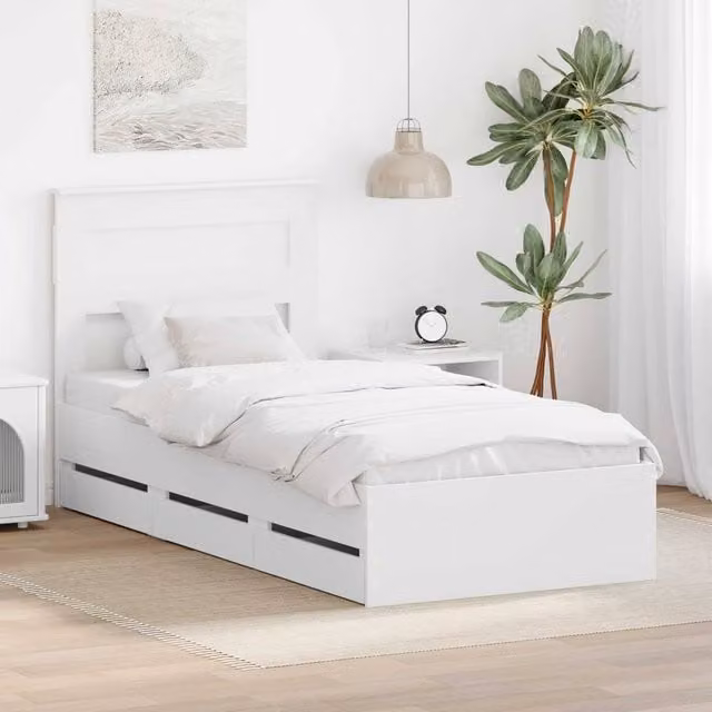 Berkfield Home Modern Bed Frame with Drawers in White, Engineered Wood, W/D/H: 100 x 200 cm