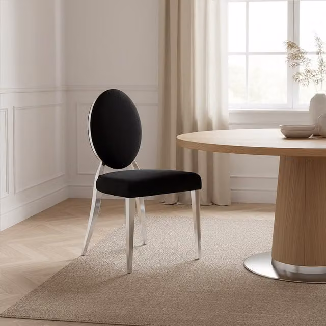Orsina Yasmin Modern Black Velvet and Silver Metal Chair