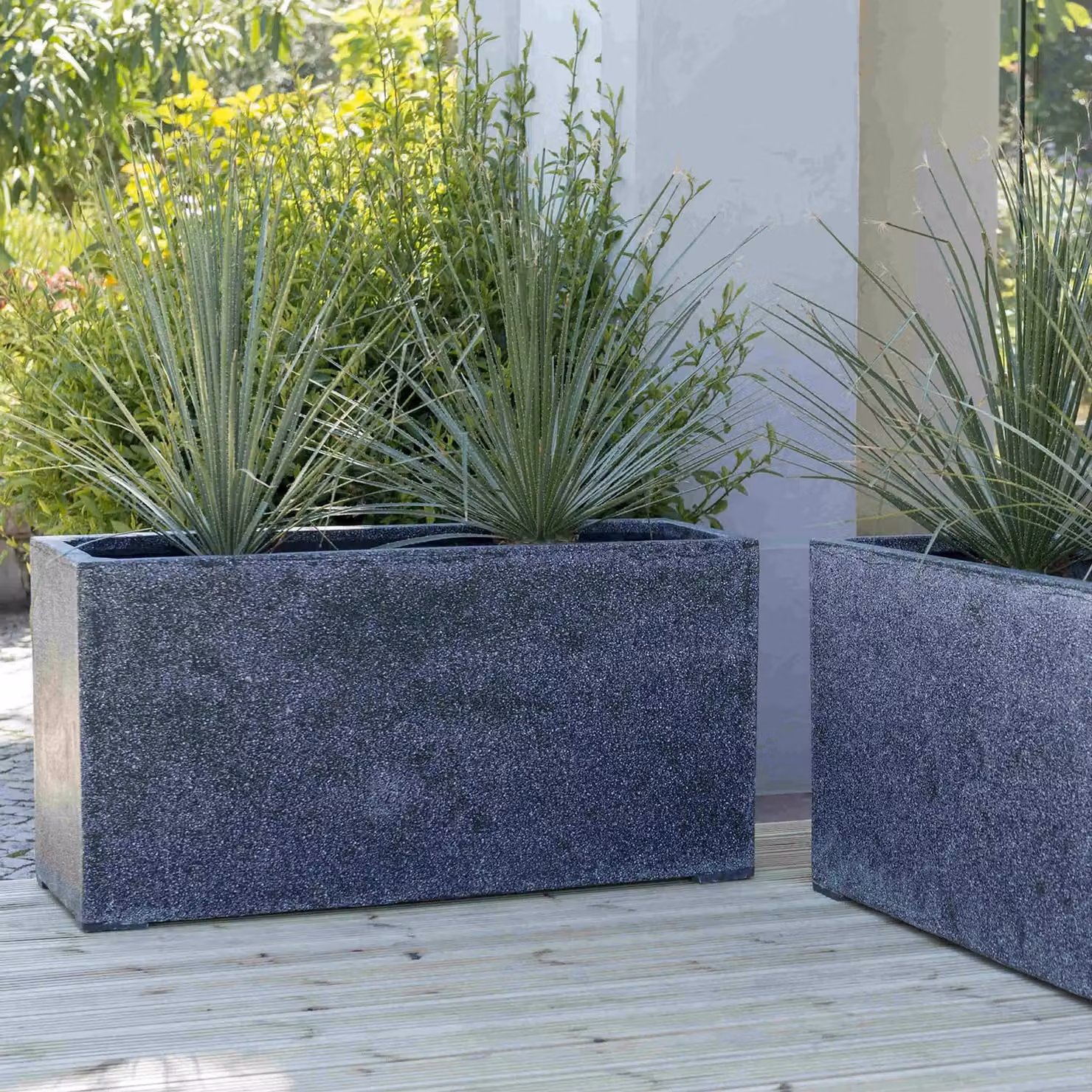 Primrose Set of 2 Black Poly-Terrazzo Trough Planters for Indoor and Outdoor Use, 100 cm – 3