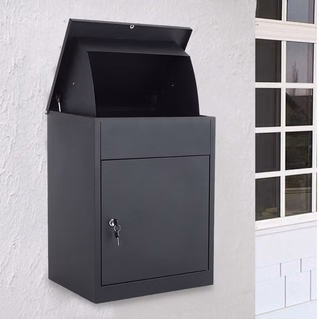 Livingandhome Wall Mounted Steel Parcel Box, Black