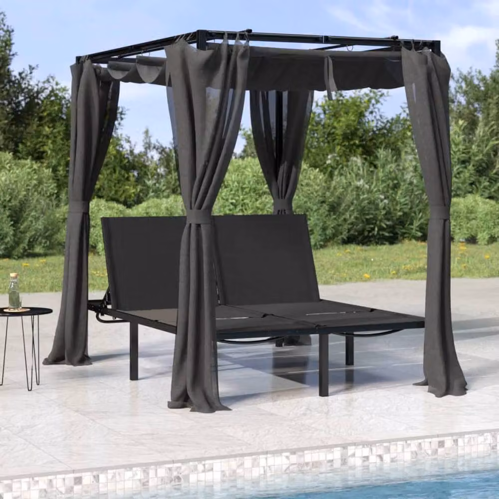 Berkfield Home Double Sun Lounger with Side and Top Curtains in Anthracite – 2