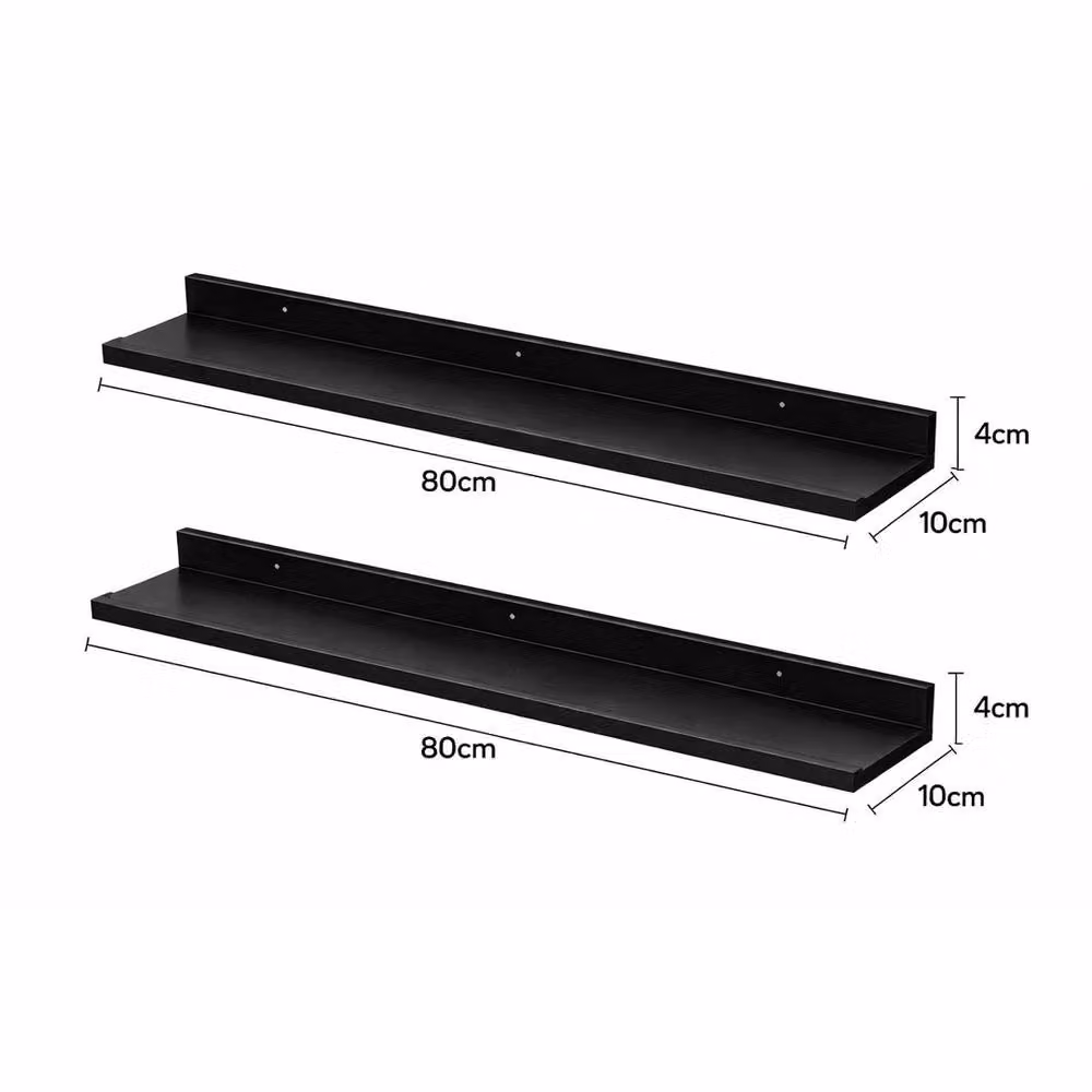 PAWNORA Set of 2 Modern Wall Mounted MDF Shelves in Black, Width: 80 cm – 2