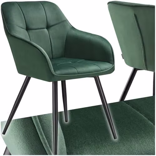 tectake Marilyn Dining Chair with Velvet-Look Fabric and Geometric Pattern in Green and Black – 1