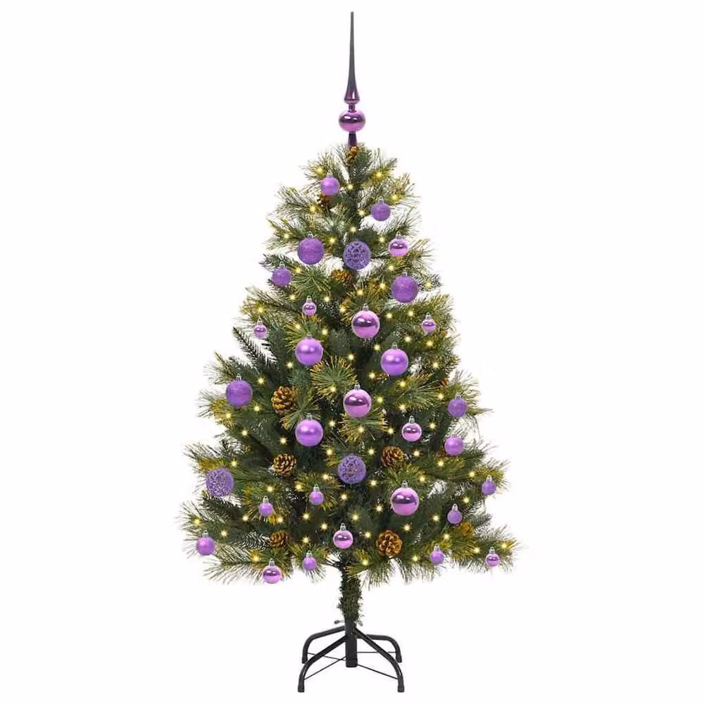 Berkfield Home Realistic Artificial Hinged Christmas Tree in Green and White, Height: 120 cm – 3