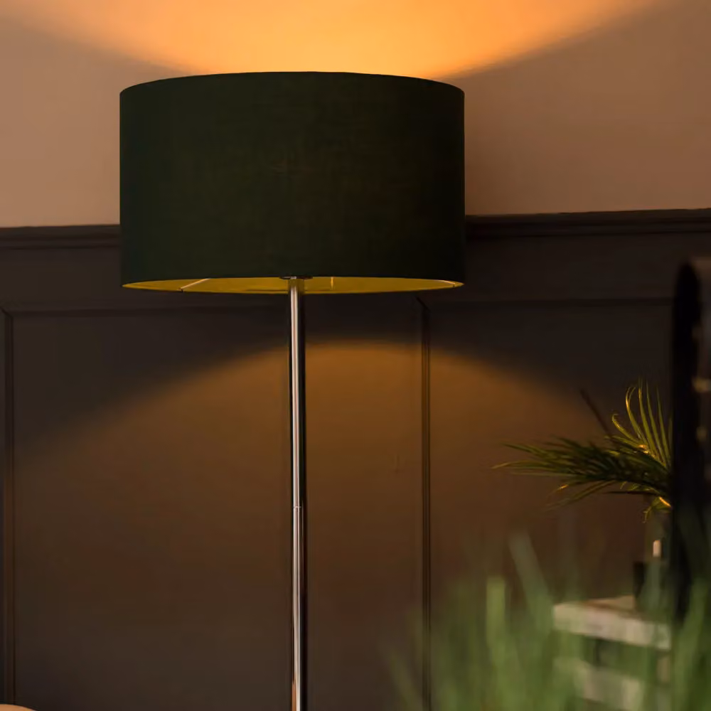 ValueLights Charlie Chrome Floor Lamp with Green Fabric Shade – 3