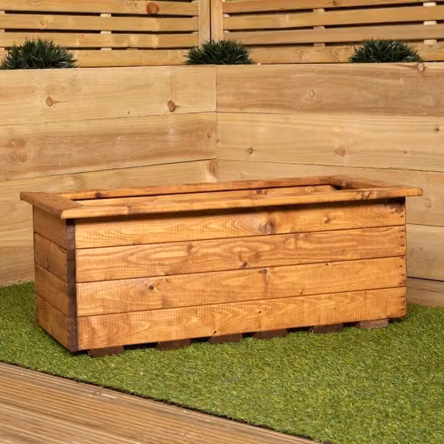 Samuel Alexander Rustic Chunky Wooden Garden Trough Planter, Brown, W: 82 cm, D: 40 cm, H: 32 cm