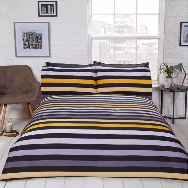 Rapport Home Reversible Striped Duvet Cover, Yellow and Multicolour, W: 180 cm x L: 200 cm