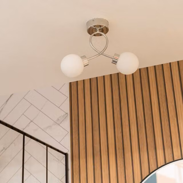 ValueLights Orbital 2 Way Twist IP44 Bathroom Ceiling Light with Glass Globe Shade in Chrome