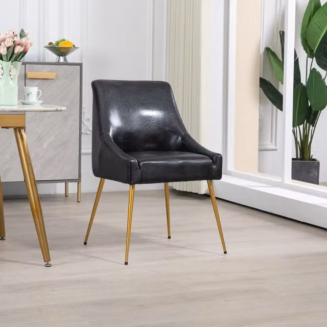 Artemis Home Lograto Set of 2 Modern Faux Leather Dining Chairs in Black and Gold