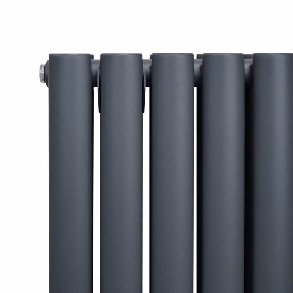 Monstershop Oval Column Radiator and Valves with Thermostat Head, Anthracite Grey, H 144 cm x W 60 cm x D 6 cm – 3