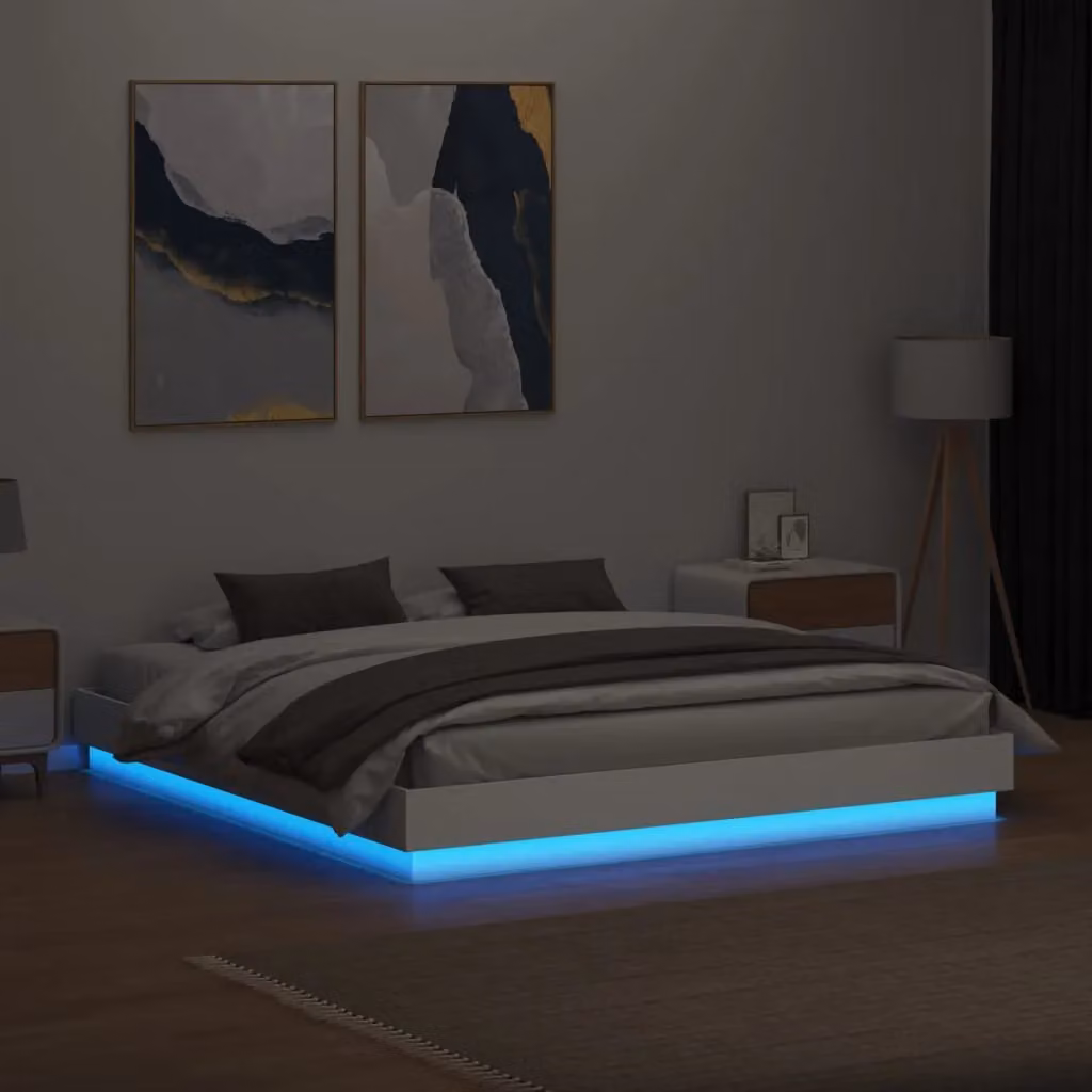 Berkfield Home Modern White Bed Frame with LED Under-Bed Lighting and USB Charging Port, W/D/H: 200 x 200 cm – 3