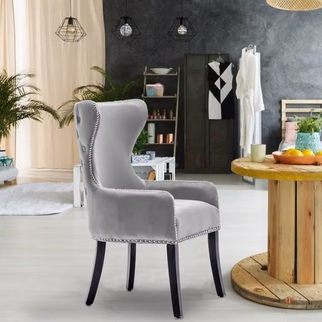 Livingandhome Luxury Velvet Upholstered Dining Chair in Grey
