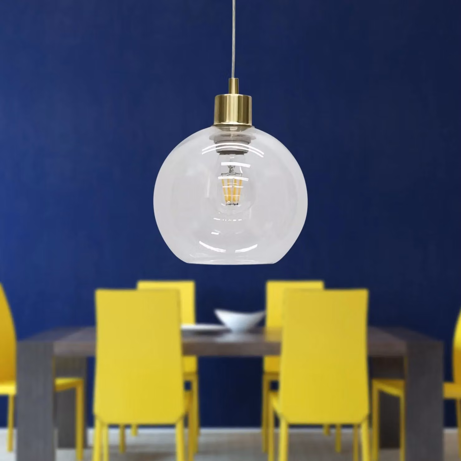 First Choice Lighting Barnum Pendant Light with Transparent Glass Sphere and Gold Brass Fitting – 3