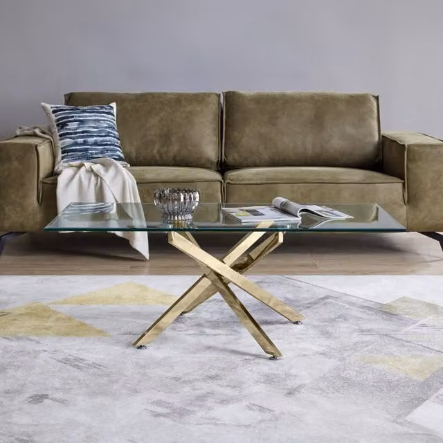 FurnitureboxUK Leonardo Modern Rectangular Glass and Metal Coffee Table in Gold and Transparent
