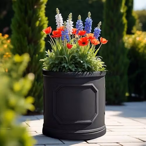 IDEALIST Large Faux Lead Reinforced Stone Plant Pot, 45 cm, 57 l, Grey or Black – 3