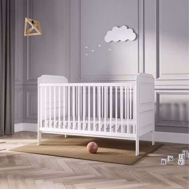Viculii Classic White Baby Cot with Drop Side