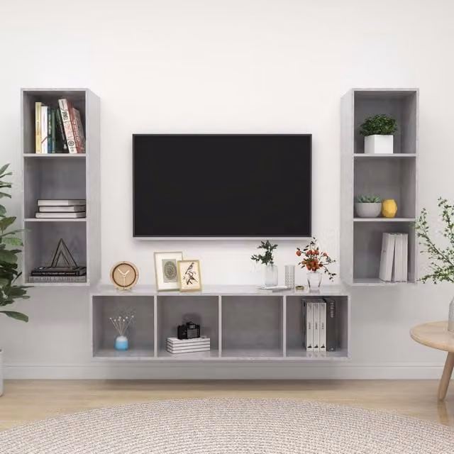 Berkfield Home 3 Piece Modern Wall Mounted TV Cabinet Set in Concrete Grey MDF