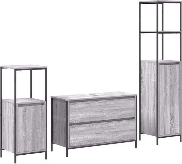 Berkfield Home 3 Piece Modern Grey Bathroom Furniture Set with Vanity Unit and Hinged Doors – 1