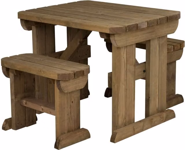 Yews Wooden Childrens Picnic Table and Bench Set in Rustic Brown and White