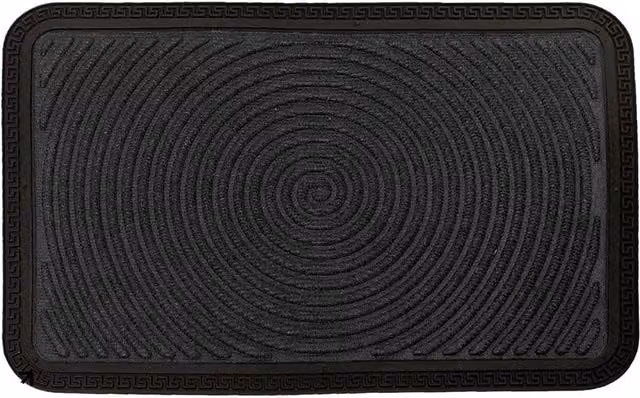 Roseley Black Spiral Decorative Door Mat with Modern Graphic Design and Weatherproof Rubber Material