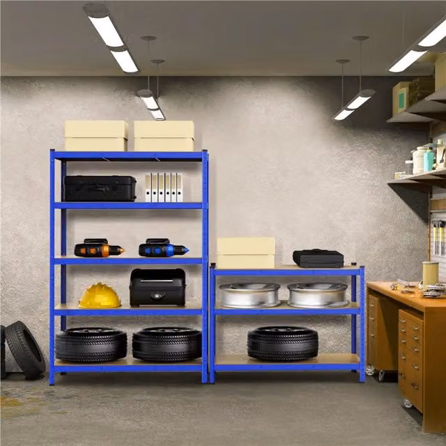 Yaheetech 5-Tier Metal and MDF Storage Shelf Display Rack in Blue