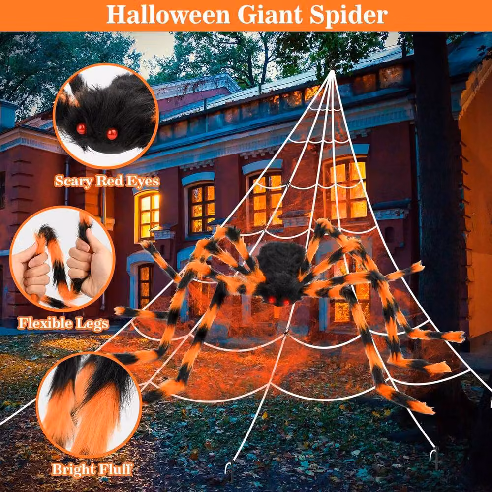 Garwarm Halloween Spider Web Hanging Decorations in Orange and Multicolour – 3