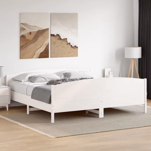 Berkfield Home White Solid Pine Wood Bed Frame W/D/H: 200 x 200 cm – 1