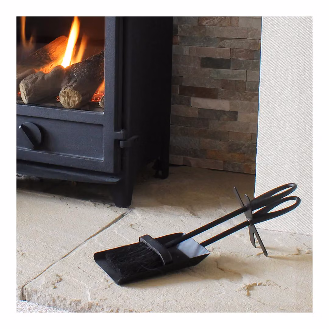 JVL Purbeck Hearth Set and Fireside Brush in Black and Grey Coated Steel – 4