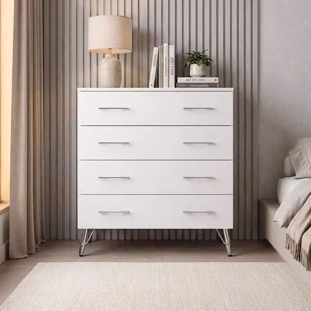 FORGEVIO Matt White 4 Drawer Chest of Drawers with Metal Pull Handles