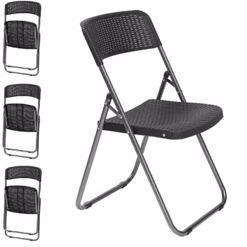 Garden Gear Set of 4 Rattan Effect Folding Chairs with Powder Coated Steel Frame, Weatherproof and UV Resistant Outdoor Seating – 3