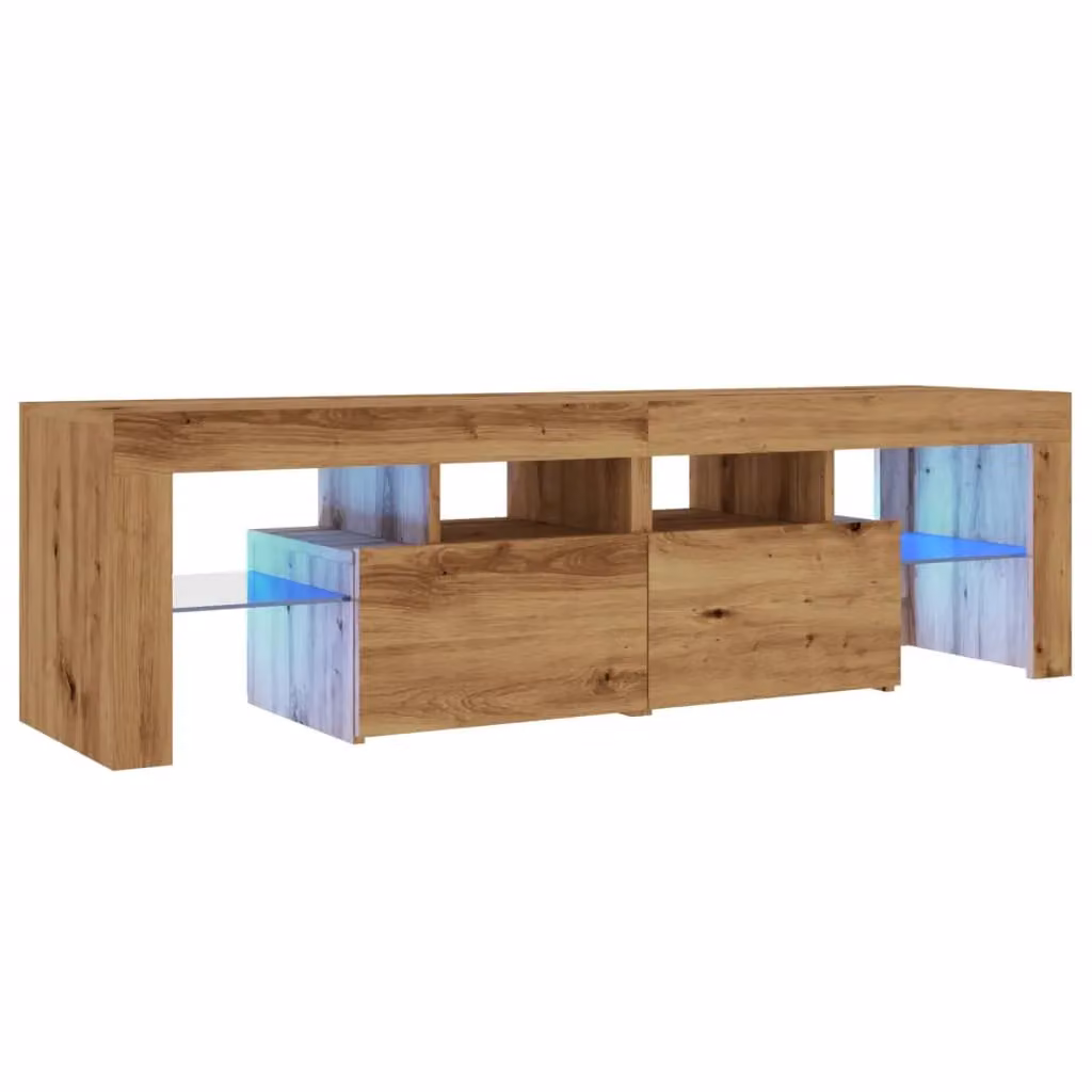 Berkfield Home Modern Artisan Oak TV Cabinet with Integrated LED Lights in Brown, W: 140 cm, D: 36.5 cm, H: 40 cm – 3