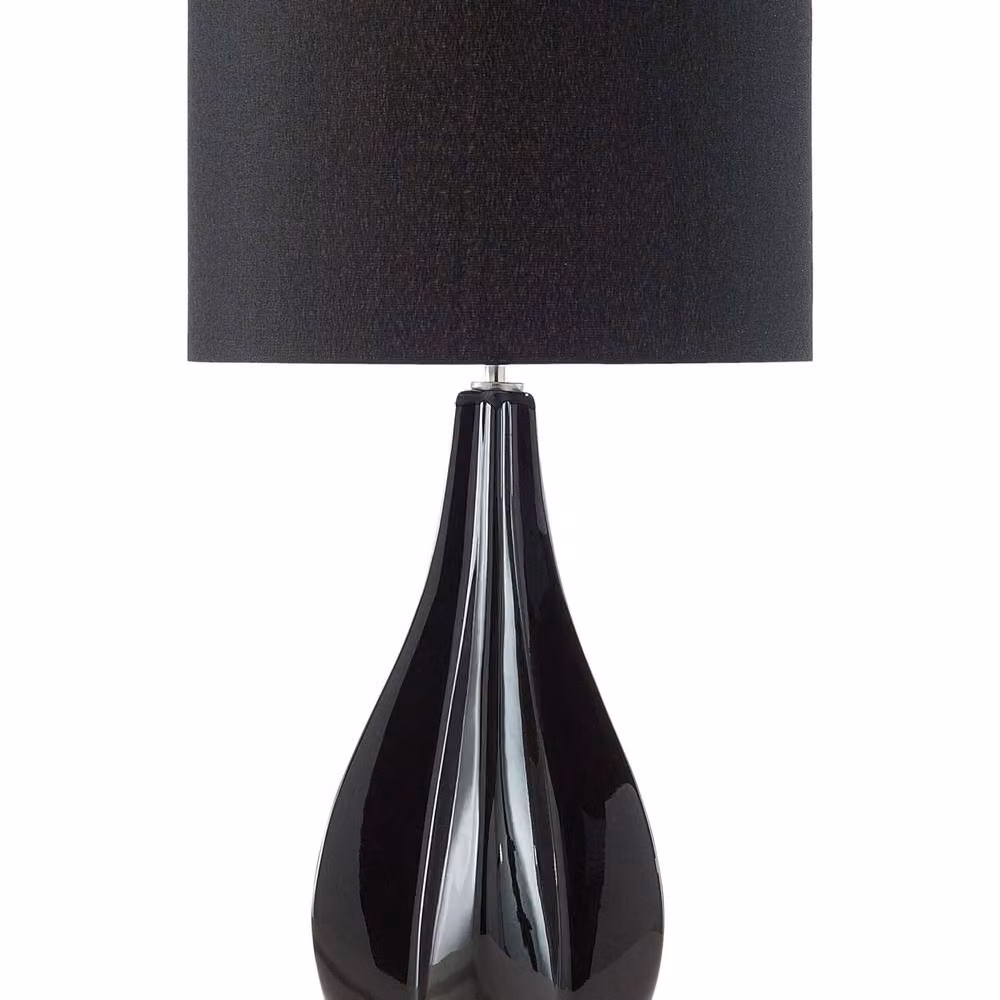 Wyld and Coco Glamour Black Ceramic Table Lamp with Fabric Drum Shade, Height: 60 cm – 2