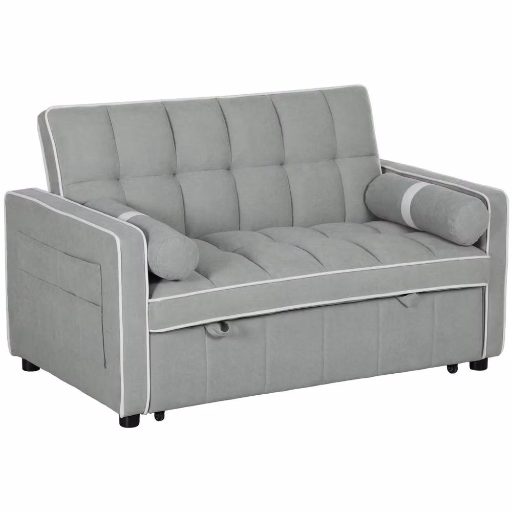 Wyld Haus Tapa 2 Seater Linen Effect Sofa Bed in Light Grey with White Trim, W/D/H: 138.5 x 86.0 x 87.0 cm – 2