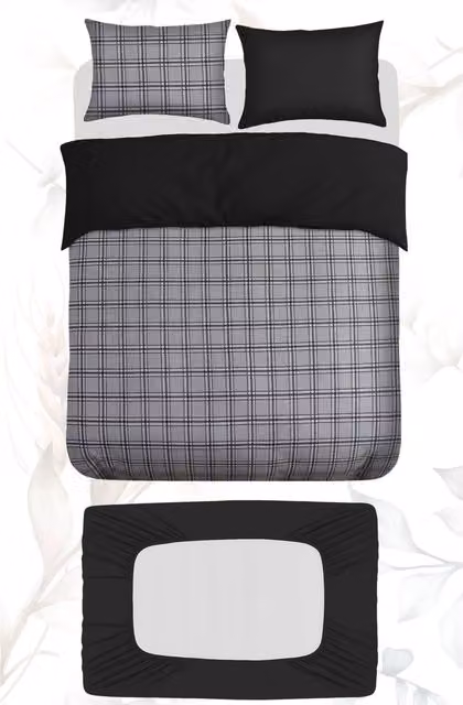 Grace 3 Piece Single Duvet Cover Set with Matching Black Fitted Sheet, Reversible Breathable Microfibre Bedding Set, Grey, W/D/H: 135 x 200 cm, Pillowcase: 50 x 75 cm, Fitted Sheet: 90 x 190 x 40 cm – 7