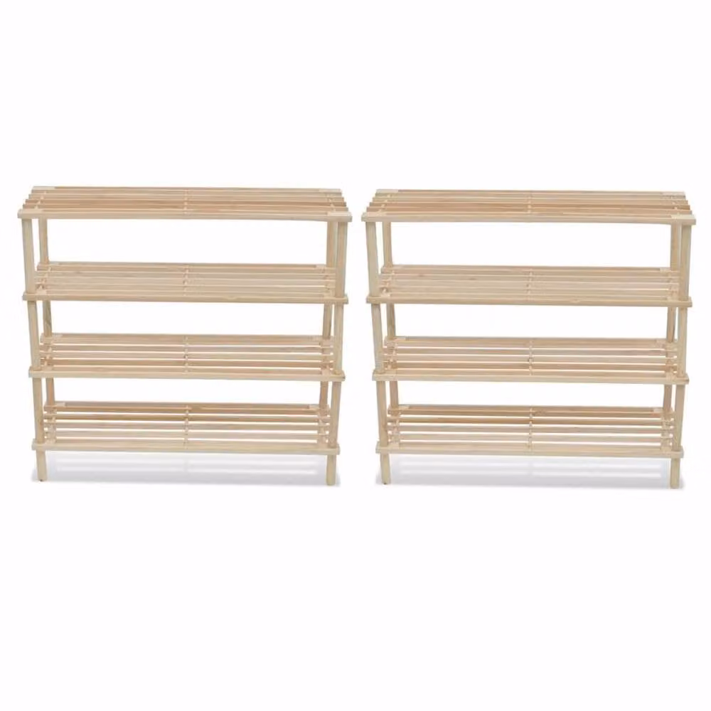 Berkfield Home 2-Piece Set of 4-Tier Solid Fir Wood Shoe Racks in Beige